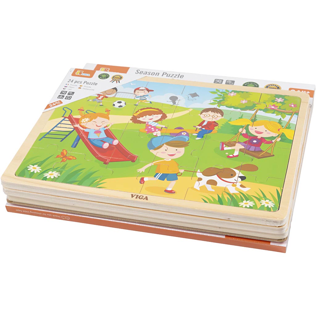 VIGA houten legpuzzels, seizoenen, afm 22,5x30 cm, 4x24 delen, 4 stuk/ 1 doos [HOB-907873]