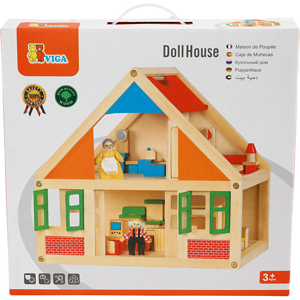 VIGA houten poppenhuis, afm 43x40x27 cm, 1 stuk [HOB-908523]