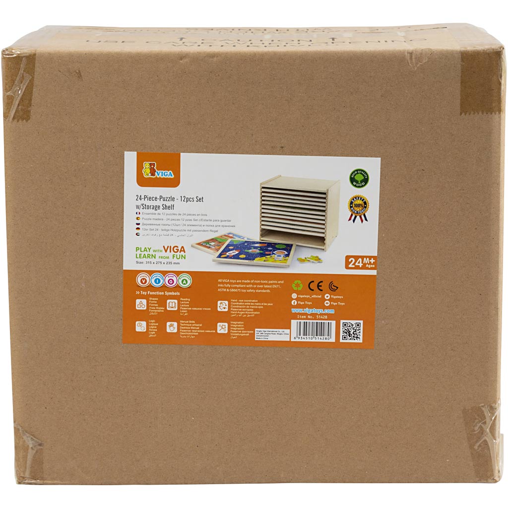 VIGA puzzelrek met 12 puzzels, H: 275, L: 315 mm, B: 235 mm, afm 31x27x23 cm, 12X24 delen, 12 onderdelen/ 1 set [HOB-908540]