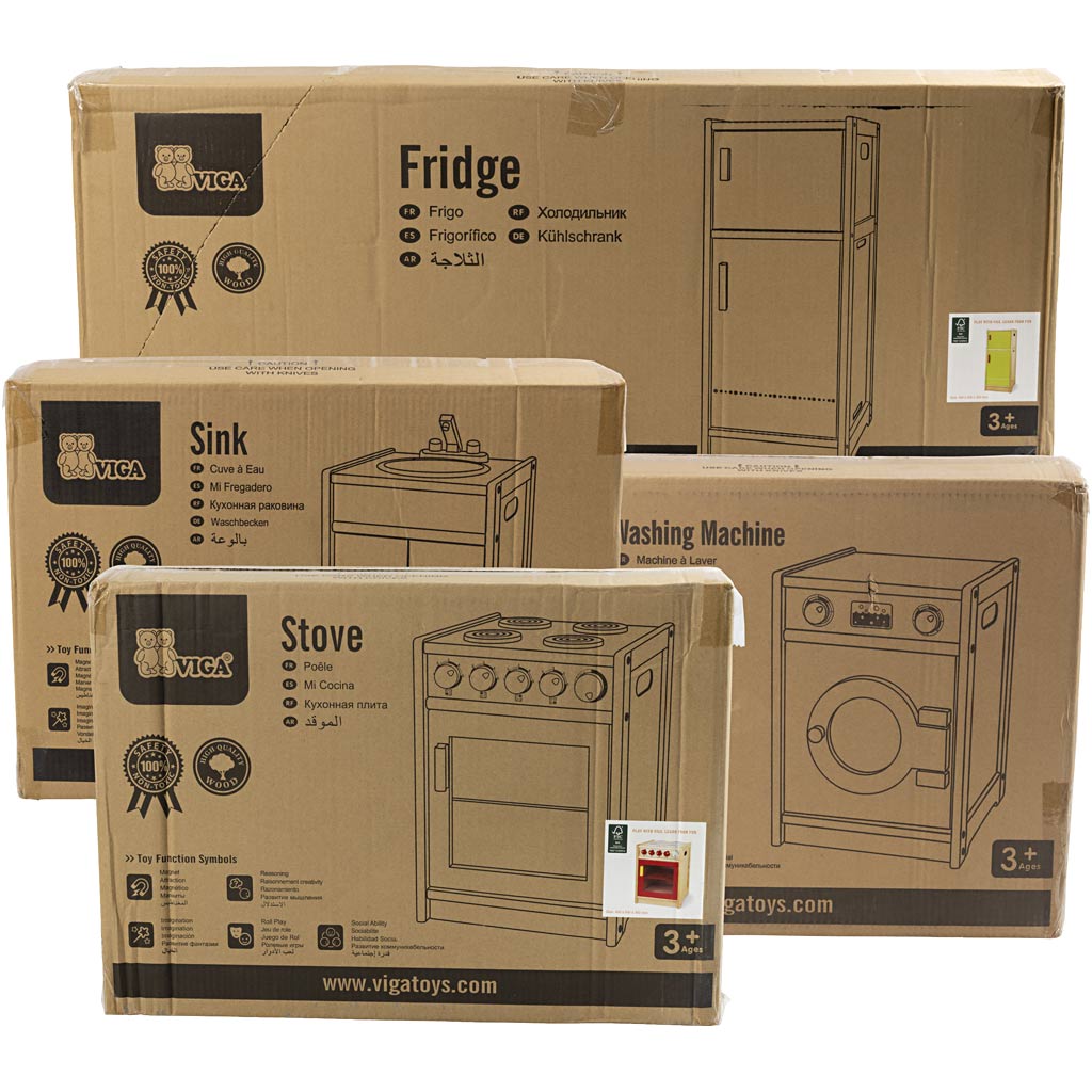 VIGA-houten speelkeuken, H: 54-92 cm, D: 36 cm, B: 160 cm, 4 onderdelen/ 1 set [HOB-908579]