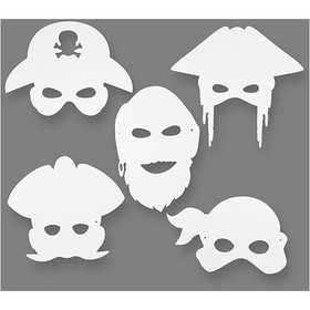 Piratenmaskers, H: 16-26 cm, B: 17,5-26,5 cm, 230 gr, wit, 16 stuk/ 1 doos [HOB-95212]
