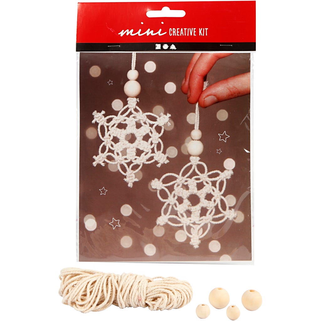 Creative mini kit, macramé sneeuwvlok, H: 10 cm, 1 doos [HOB-977409]