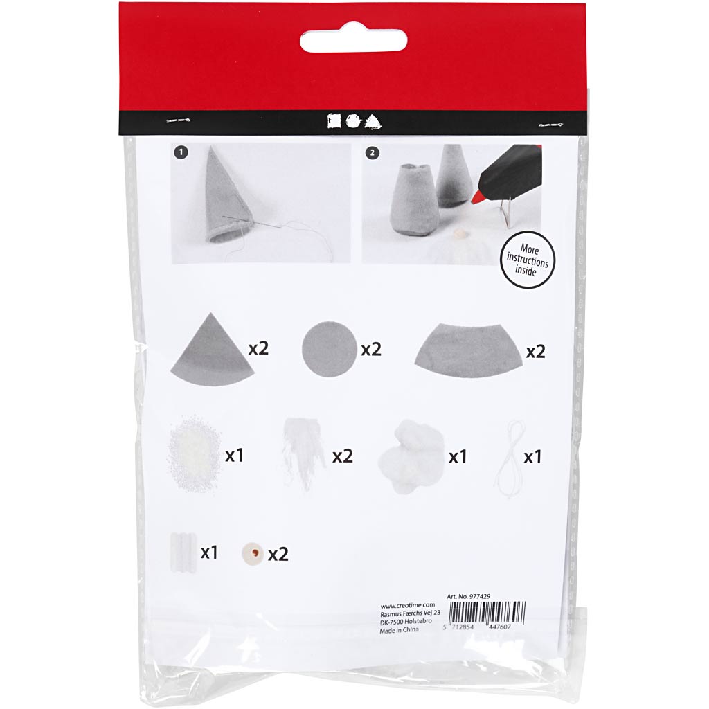 Creative mini kit, Scandinavische kerstkabouters, H: 12 cm, grijs, 1 doos [HOB-977429]