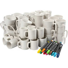 Kit DIY Groupe Tasses en Porcelaine, H : 7-10 cm, blanc, 1 set [HOB-99512]
