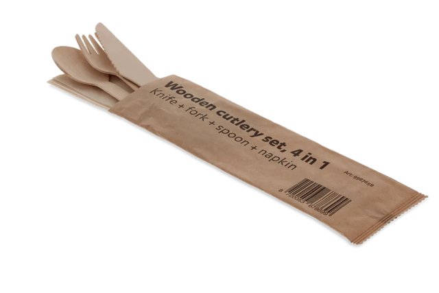 Wooden cutlery set 4/1 knife + Fork + spoon + Napkin FSC (250 pcs)