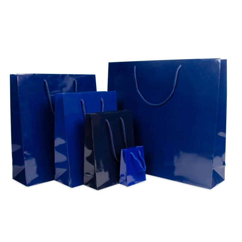 Sac à poignées en papier de luxe - Brillant 25+11x33 cm Bleu foncé (100 pcs) [FP-DPK002]