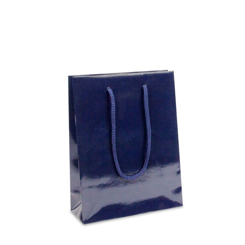 Sac à poignées en papier de luxe - Brillant 25+11x33 cm Bleu foncé (100 pcs) [FP-DPK002]