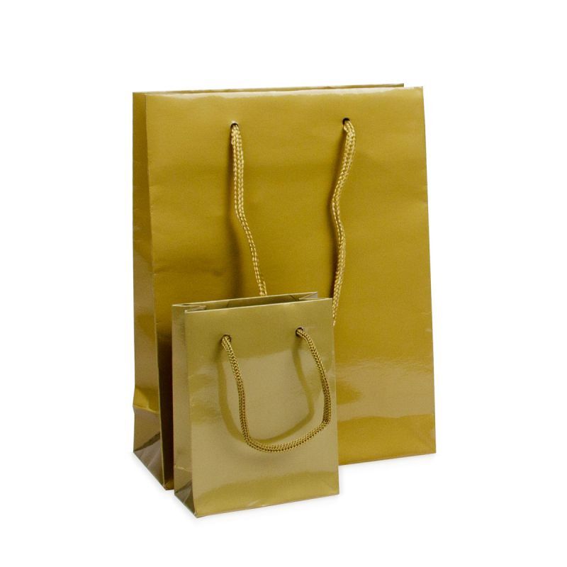 Sac à poignées en papier de luxe - Brillant 10+4,5x13 cm Or (250 pcs) [FP-DPK032]