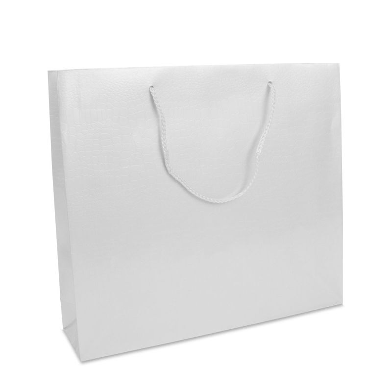 Sac à poignées en papier de luxe - Motif croco 40+10x35 cm Blanc (100 pcs) [FP-DPK069]