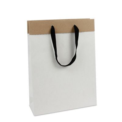 Sac à poignées en papier haut de gamme fabriqués à partir de papier duplex recyclé 26+10x35 cm Blanc (100 pcs) [FP-DPK085]