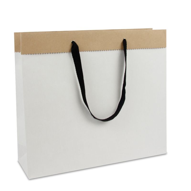 Luxe papieren tassen van gerecycled duplex papier 40+12x35 cm Wit (100 stuks) [FP-DPK087]