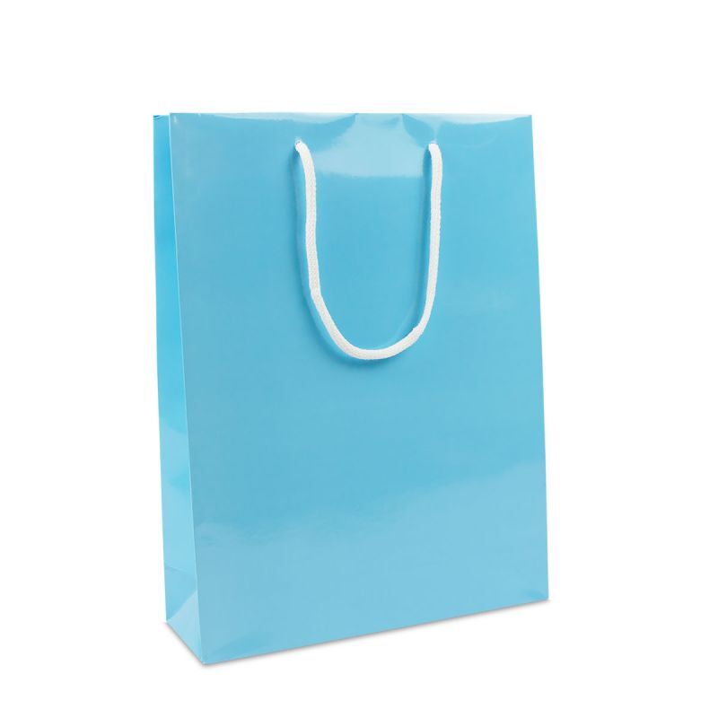 Sac à poignées en papier de luxe - Brillant 30+10x40 cm Bleu (100 pcs) [FP-DPK136]