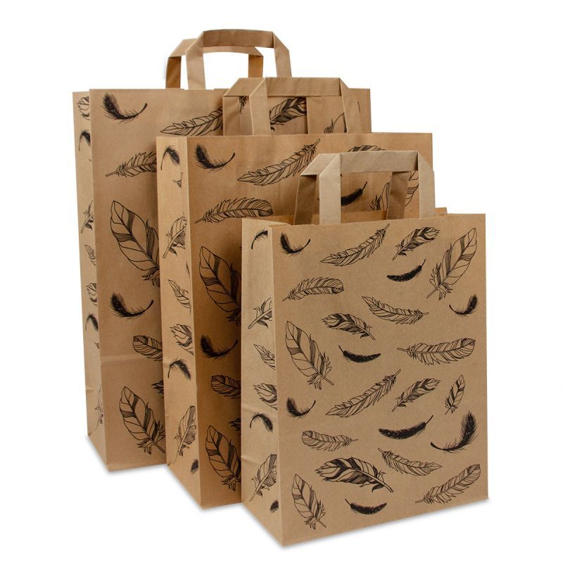 Kraft Draagtassen FSC® Veertjes 26+12x35 cm Bruin (250 stuks) [FP-DPL051]