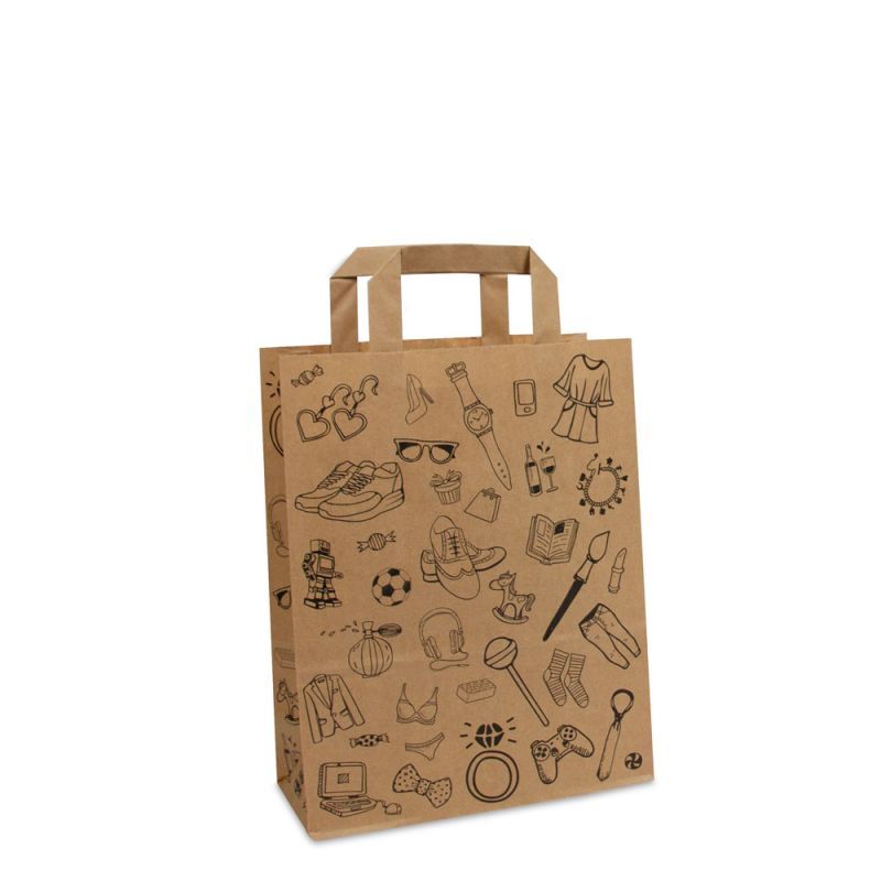 Kraft Draagtassen FSC® Doodle retail 22+10x28 cm Bruin (250 stuks) [FP-DPL053]