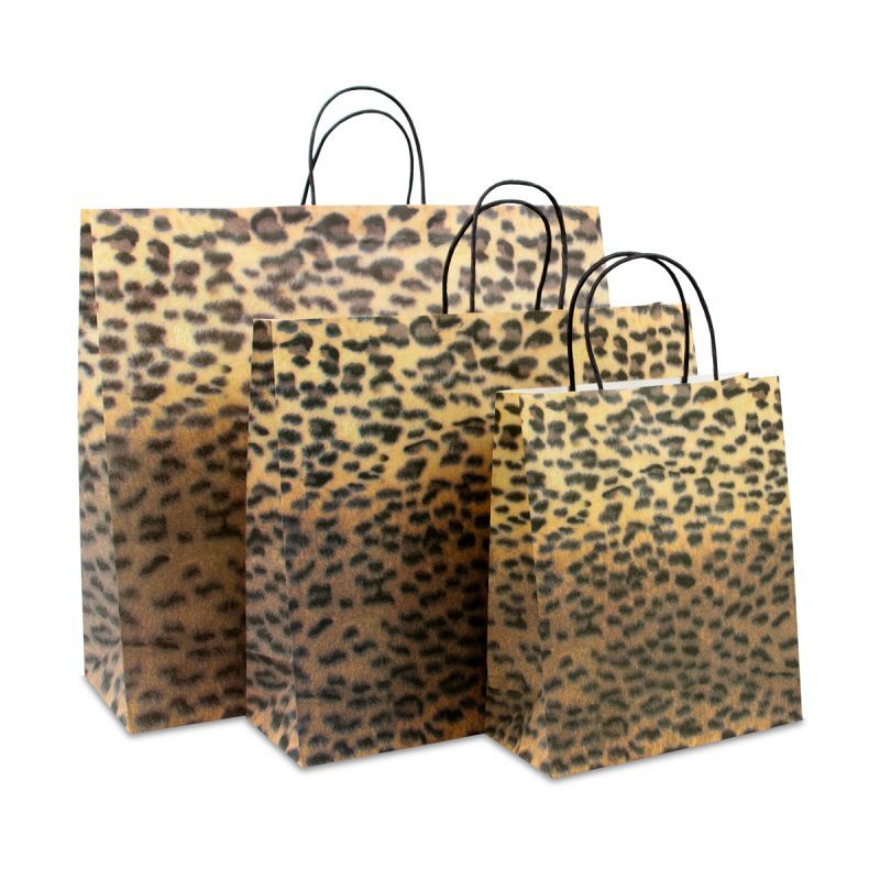 Sac à poignées torsadées en papier 22+10x26 cm Panthère (200 pcs) [FP-DPT037]