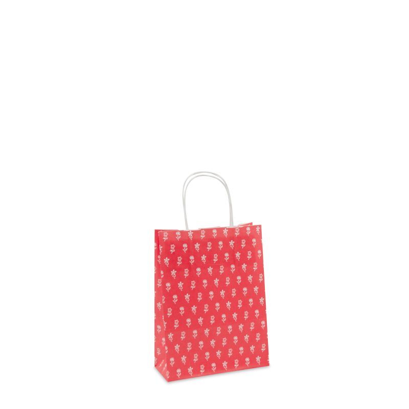 Papieren Draagtassen Rood met Bloemen 18+8x24 cm (300 stuks) [FP-DPT082]