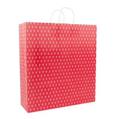 Sac à poignées torsadées en papier - Fleurs 45+15x49 cm Rouge (150 pcs) [FP-DPT085]