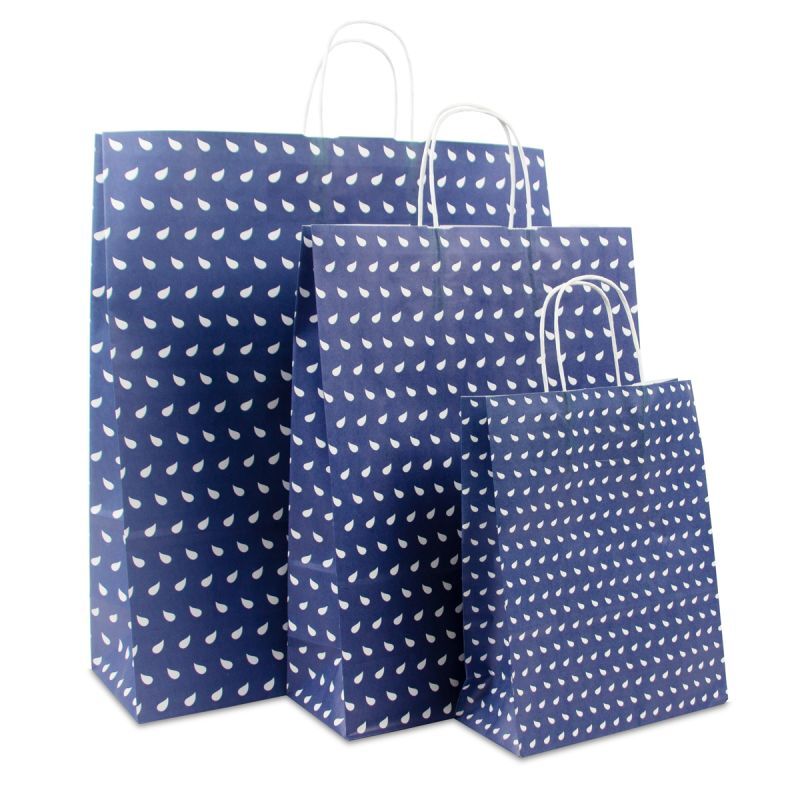Sac à poignées torsadées en papier - Vague 22+10x28 cm Bleu foncé (250 pcs) [FP-DPT086]