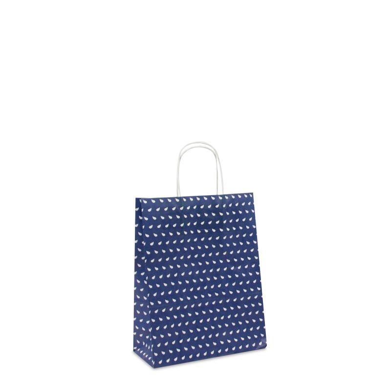 Sac à poignées torsadées en papier - Vague 22+10x28 cm Bleu foncé (250 pcs) [FP-DPT086]