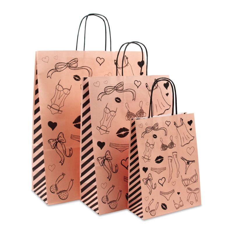 Sac à poignées torsadées en papier - Lingerie 35+14x41 cm Rose pâle (250 pcs) [FP-DPT091]