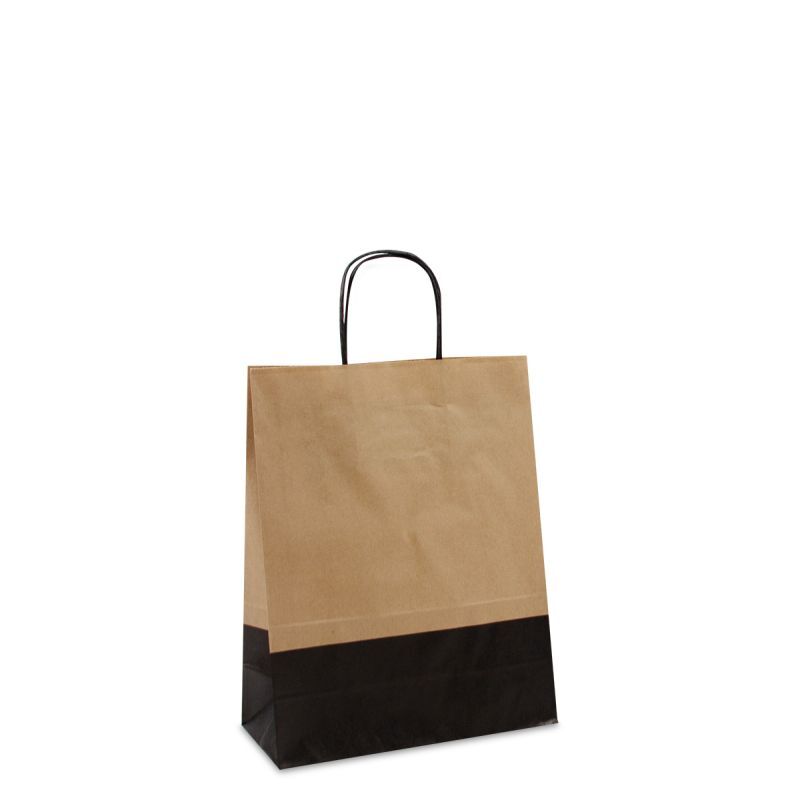 Papieren Draagtassen - Bruin/zwart 22+10x28 cm (250 stuks) [FP-DPT104]