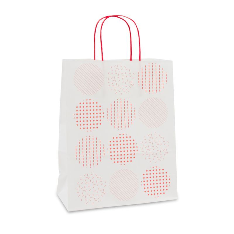Sac à poignées torsadées en papier - Cercles 22+10x28 cm Blanc (250 pcs) [FP-DPT109]