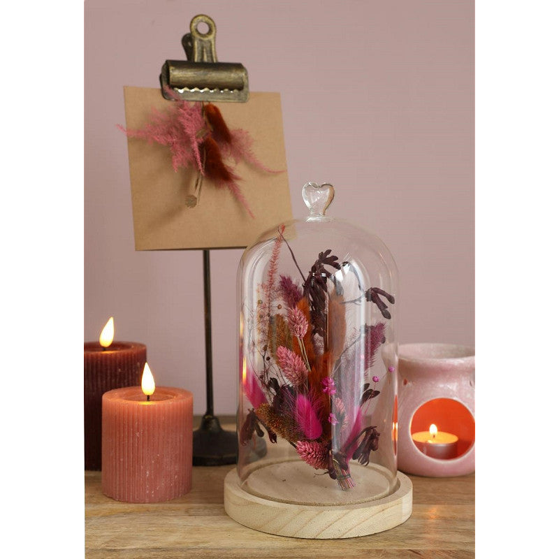 Glazen stolp met hartje, houten basis Ø14 h.24 cm (1 stuk) [IFS-29364]