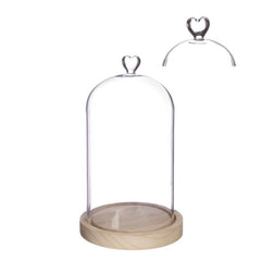 Glazen stolp met hartje, houten basis Ø14 h.24 cm (1 stuk) [IFS-29364]
