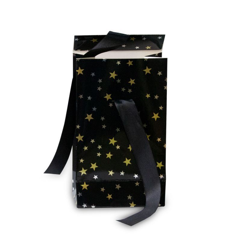 Papieren kerstgeschenkzakjes - Stars 12+7x20 cm Zwart (100 stuks) [FP-KDS003]