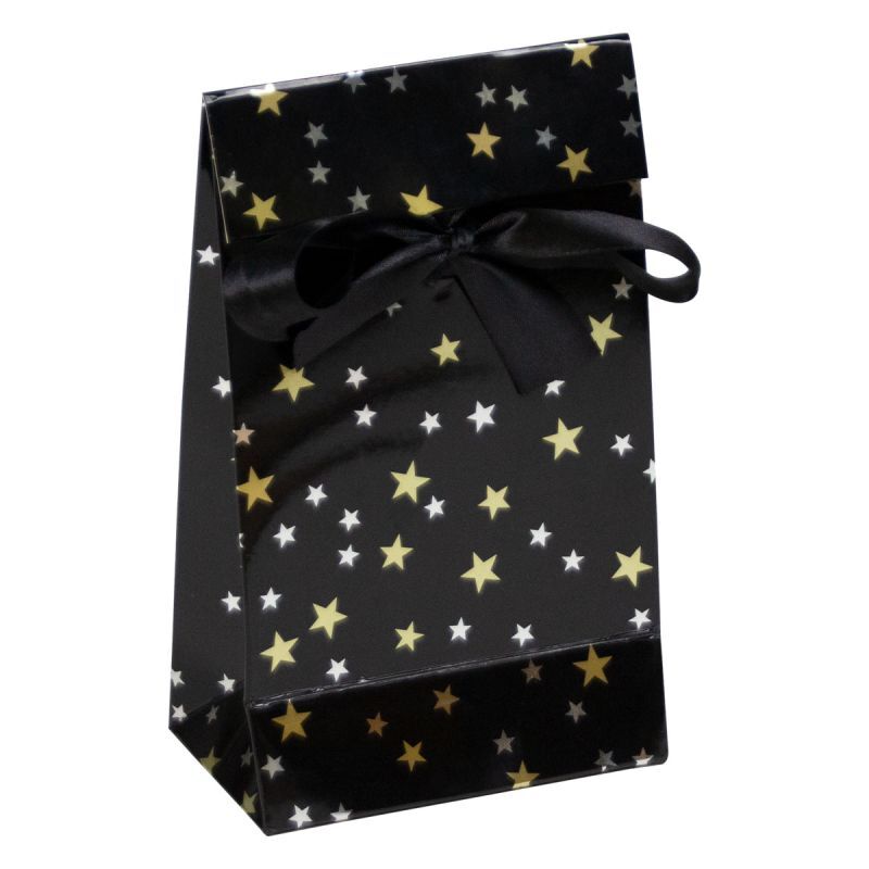 Papieren kerstgeschenkzakjes - Stars 12+7x20 cm Zwart (100 stuks) [FP-KDS003]