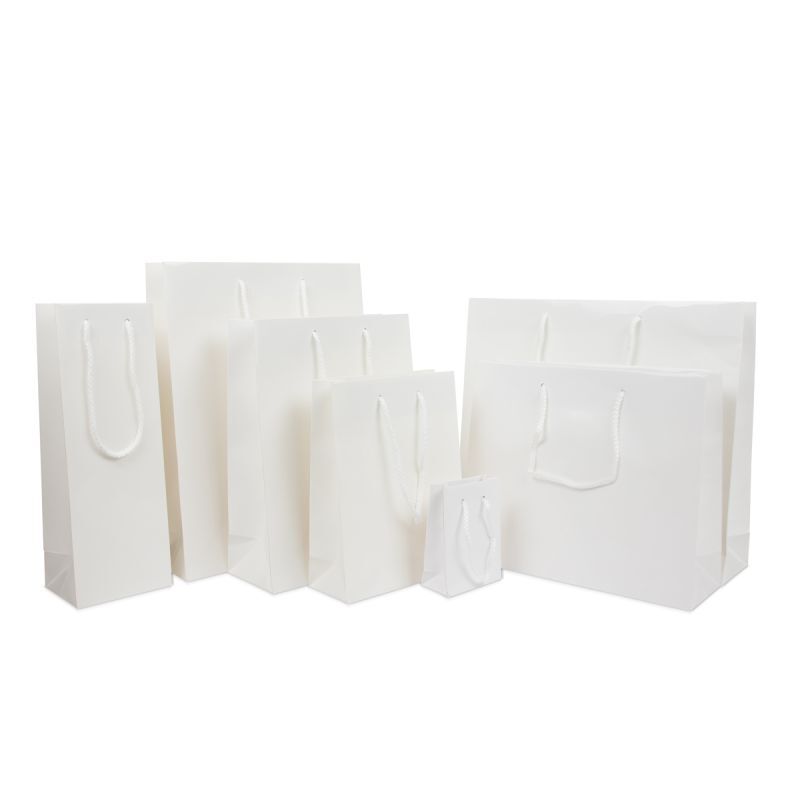 Papieren Draagtassen Wit Glanzend 40+10x35 cm (100 stuks) [FP-DPK019]