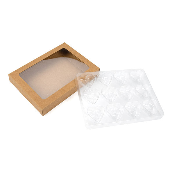 Boites kraft avec inserts coeurs pour bonbons artisanaux 10,2x2,1x13,8cm (25 pièces) [CNDYH271]