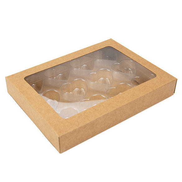 Boites kraft avec inserts coeurs pour bonbons artisanaux 10,2x2,1x13,8cm (25 pièces) [CNDYH271]