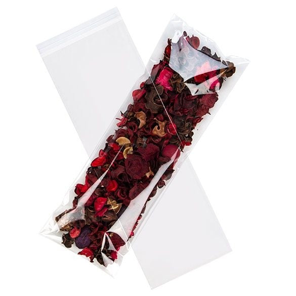 Sachet plastique transparence cristalline 13,8x38,8cm avec Rabat Adhésif (100 pièces) [B515]