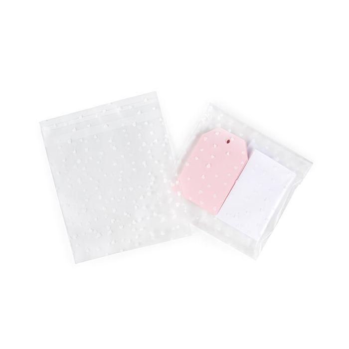 Sachet Plastique glacés 14x14 cm Avec coeurs et rabat adhésif (100 pièces) [B55FHXL]