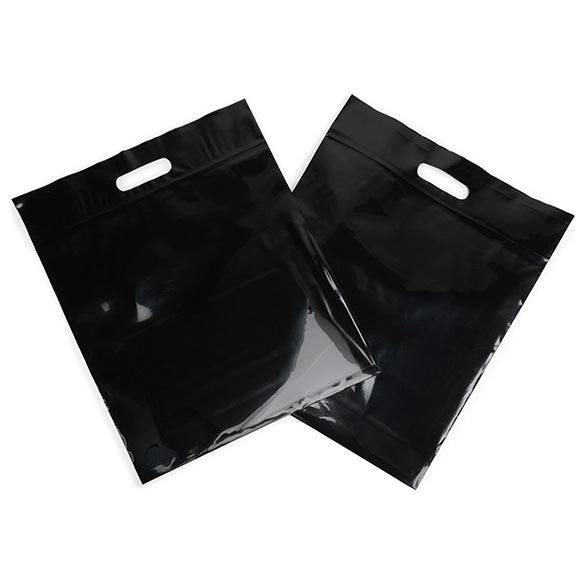 Draagtassen plastiek zwart 22,9x8,2x18,4cm 75 micron met gripsluiting (100 stuks) [ZH13BK5]
