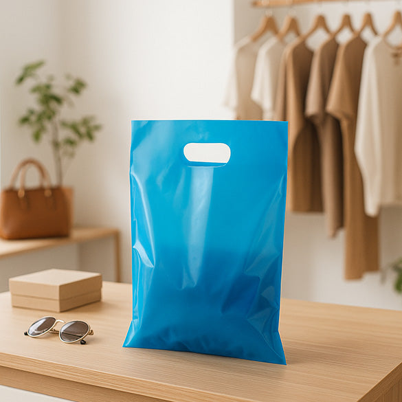 Draagtassen Plastiek Blauw 22,9x30,5cm 60 Micron LDPE (100 stuks) [H912BL1]