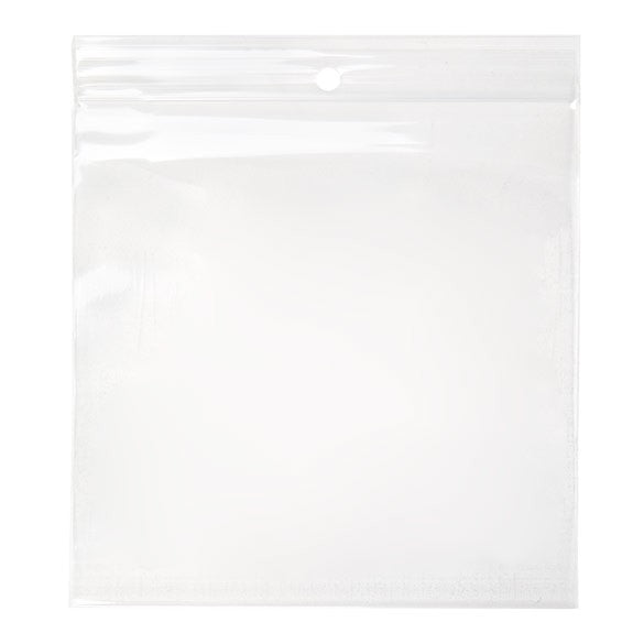 Sachet zip à transparence cristalline 100 microns avec trou pour suspension 12,7x12,7cm (100 pièces) [Z4R55]