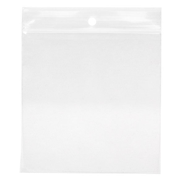Sachet zip à transparence cristalline 75 microns avec trou pour suspension 10,2x10,2cm (100 pièces) [Z3R44]