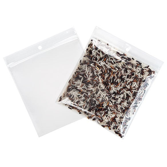 Sachet zip à transparence cristalline 100 microns avec trou pour suspension 12,7x12,7cm (100 pièces) [Z4R55]