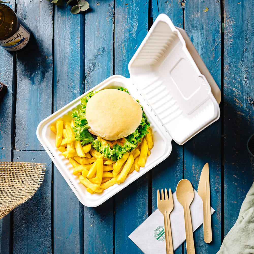 Contenant avec couvercle Canne à sucre 22x18,5x7 cm (200 pièces) [GB-DFC01316]