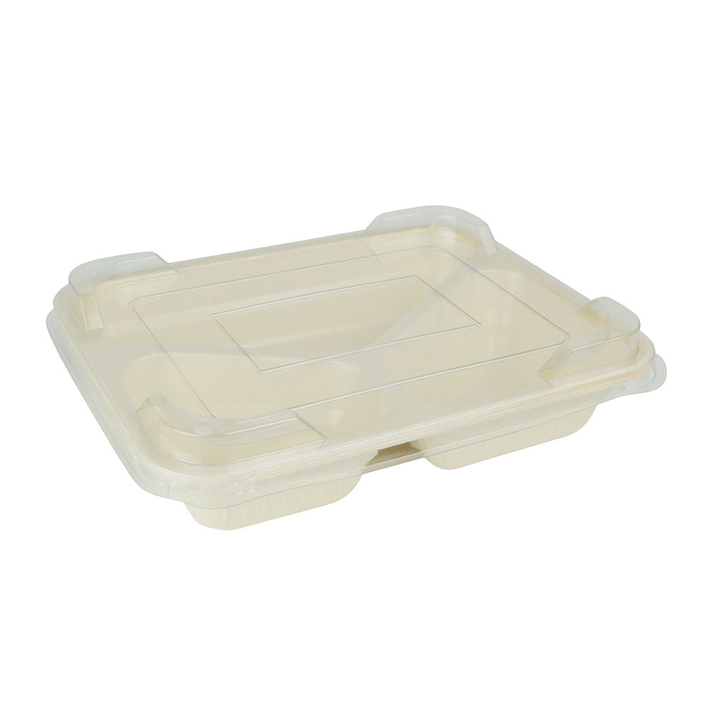 Maaltijdbakjes Cellulose 950 ml, 25x17,7x4,5 cm 3 vakjes, naturel, bio-gecoat (220 stuks) [GB-DFC09630]