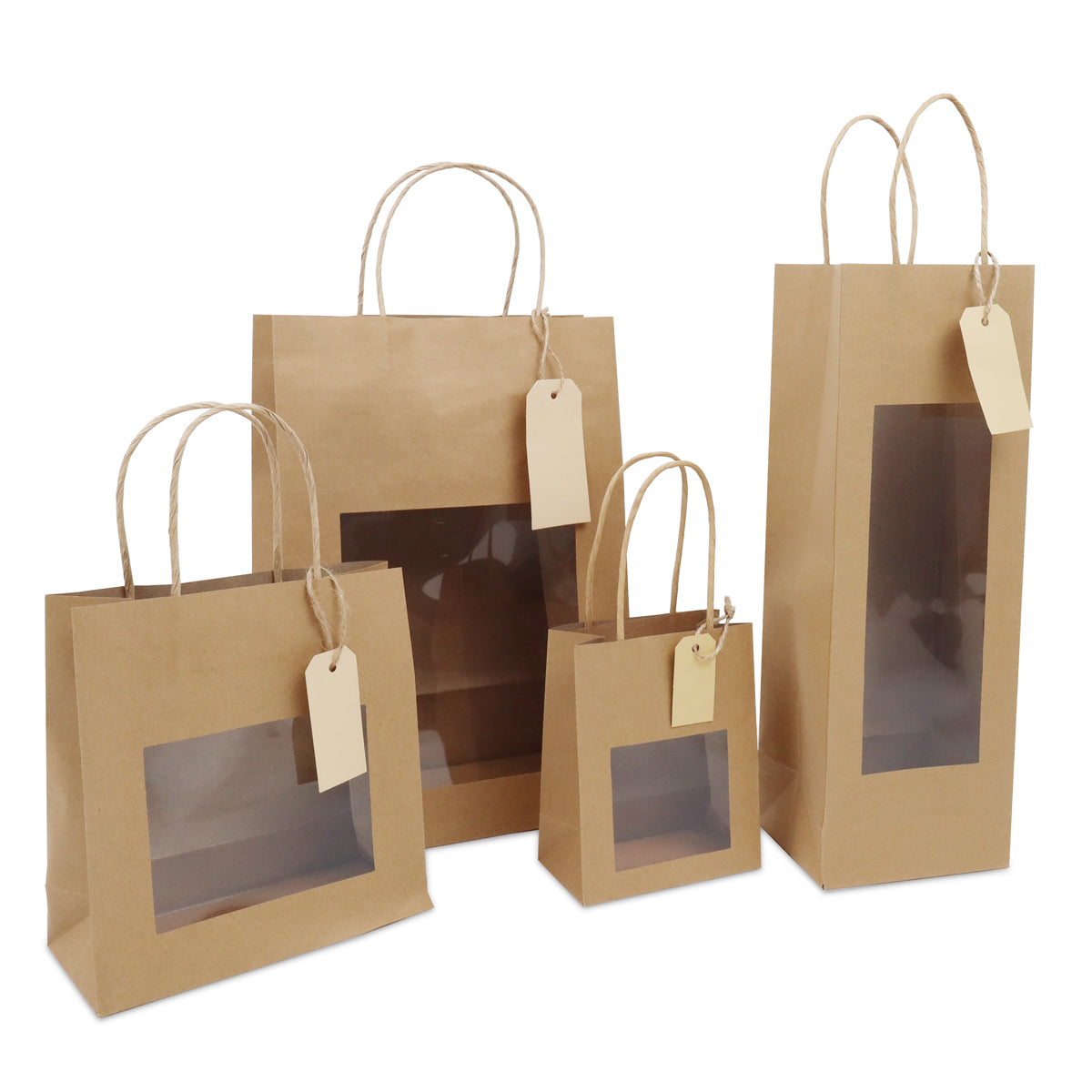 Cadeautasjes met venster en tag 18+8x19cm Kraft (100 stuks) [FP-DPT098]