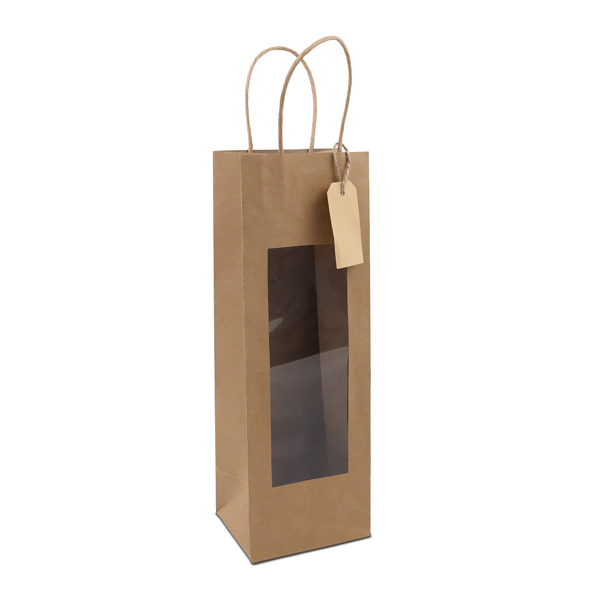 Gift bags with window and tag 12+10x35cm Kraft (100 pcs)
