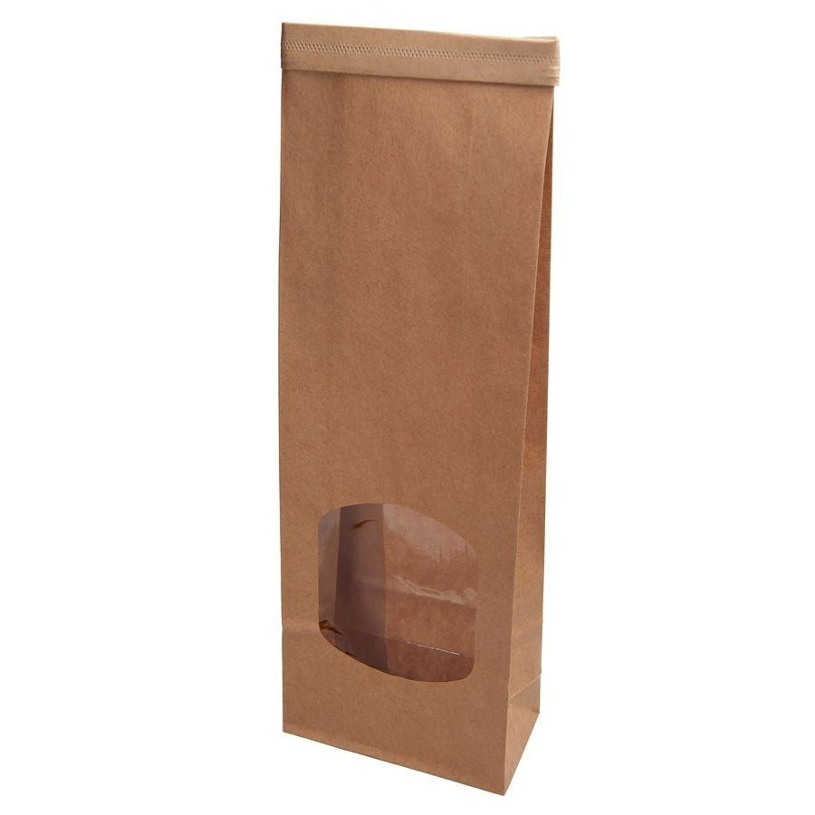 Kraft bags Brown w/window 9x4.5x27.5 cm reclosable (500 pieces)
