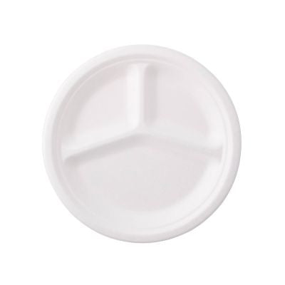 Plateau pour menu en Canne à sucre Ø 26 cm, 3 compartiments, rond (500 pièces) [GB-DTW01460]