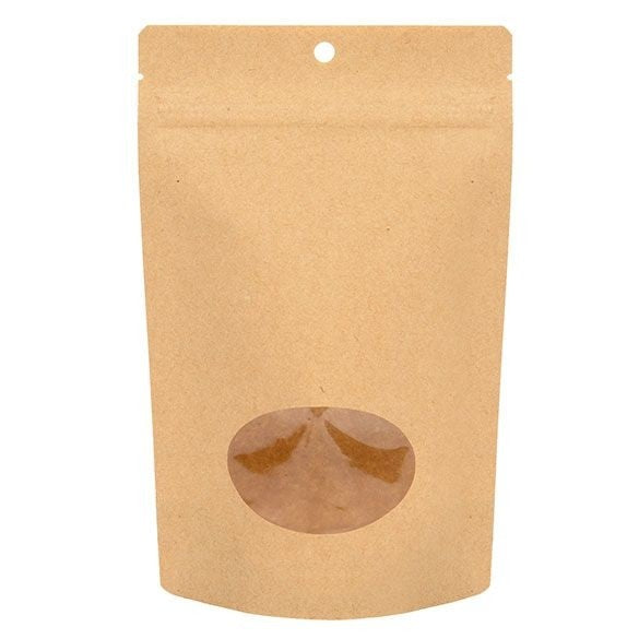 Doypack Compostable Kraft avec fenêtre ovale 13x7,9x20,6cm | 113g (100 pièces) [ZBGEO3K]