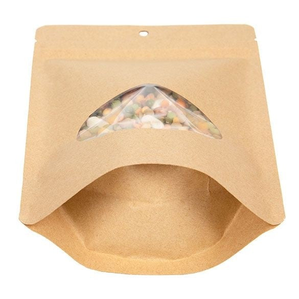 Doypack Compostable Kraft avec fenêtre ovale 14,9x8,9x23,2cm | 312g (100 pièces) [ZBGEO7K]