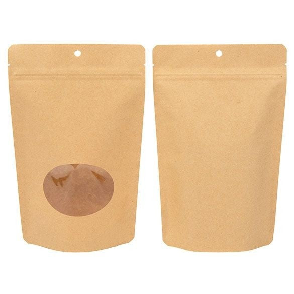 Doypack Compostable Kraft avec fenêtre ovale 14,9x8,9x23,2cm | 312g (100 pièces) [ZBGEO7K]