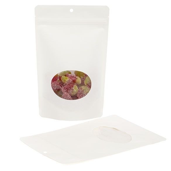 Stand Up Pouches Compostable Kraft White with oval Window 14.9x8.9x23.2cm | 312 grams